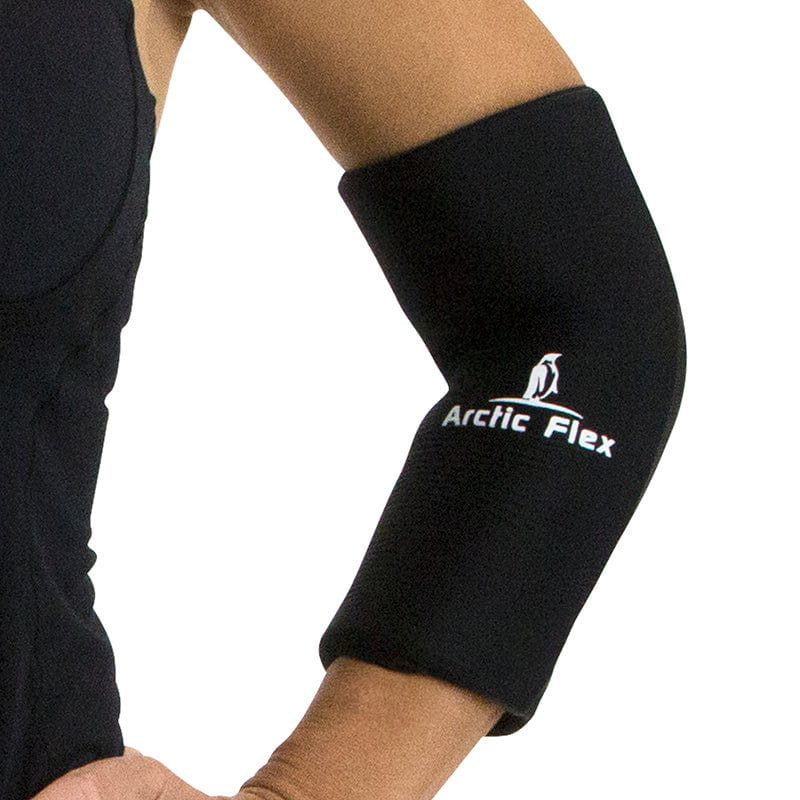Black elbow brace with Arctic Flex logo on a white background