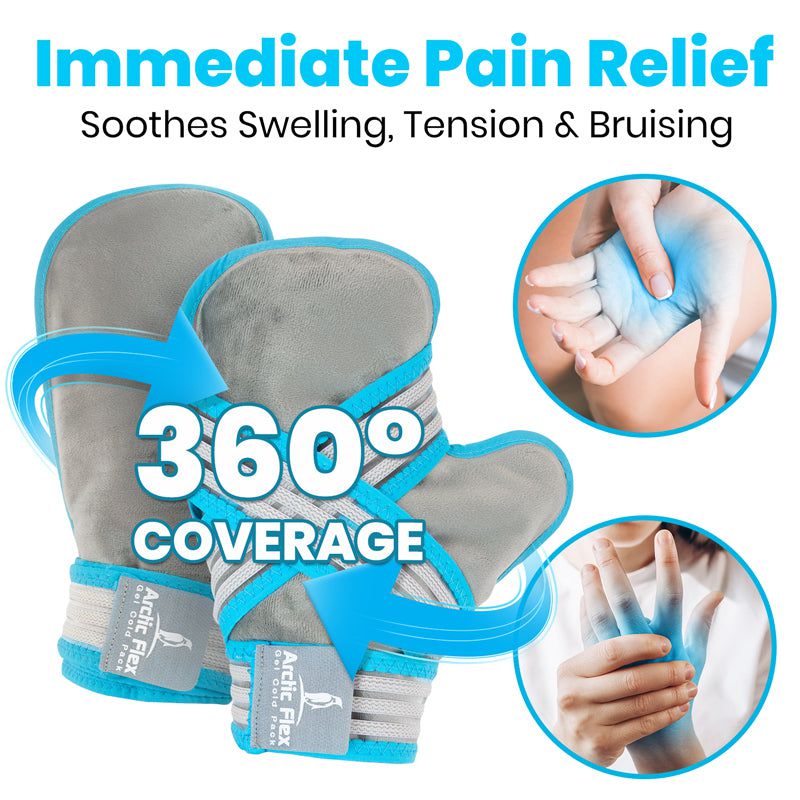 Pain relief bandage with text on immediate pain relief and 360-degree coverage