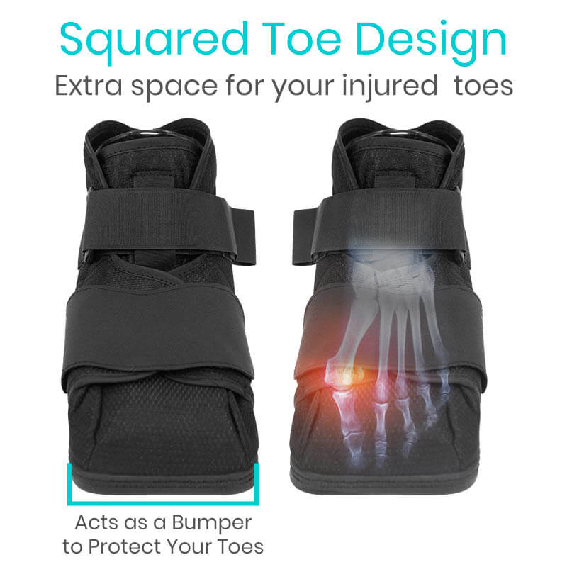 Black foot orthosis with squared toe design on a white background