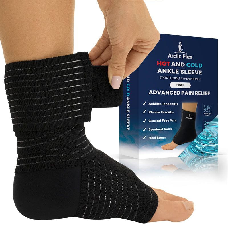 Black ankle sleeve being worn with Arctic Flex packaging in the background