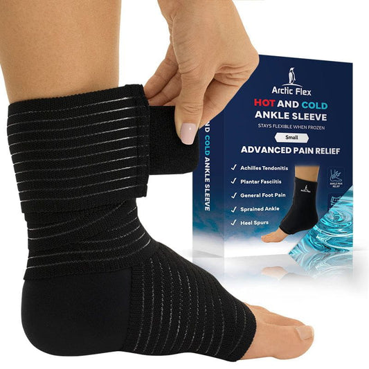Black ankle sleeve being worn with Arctic Flex packaging in the background