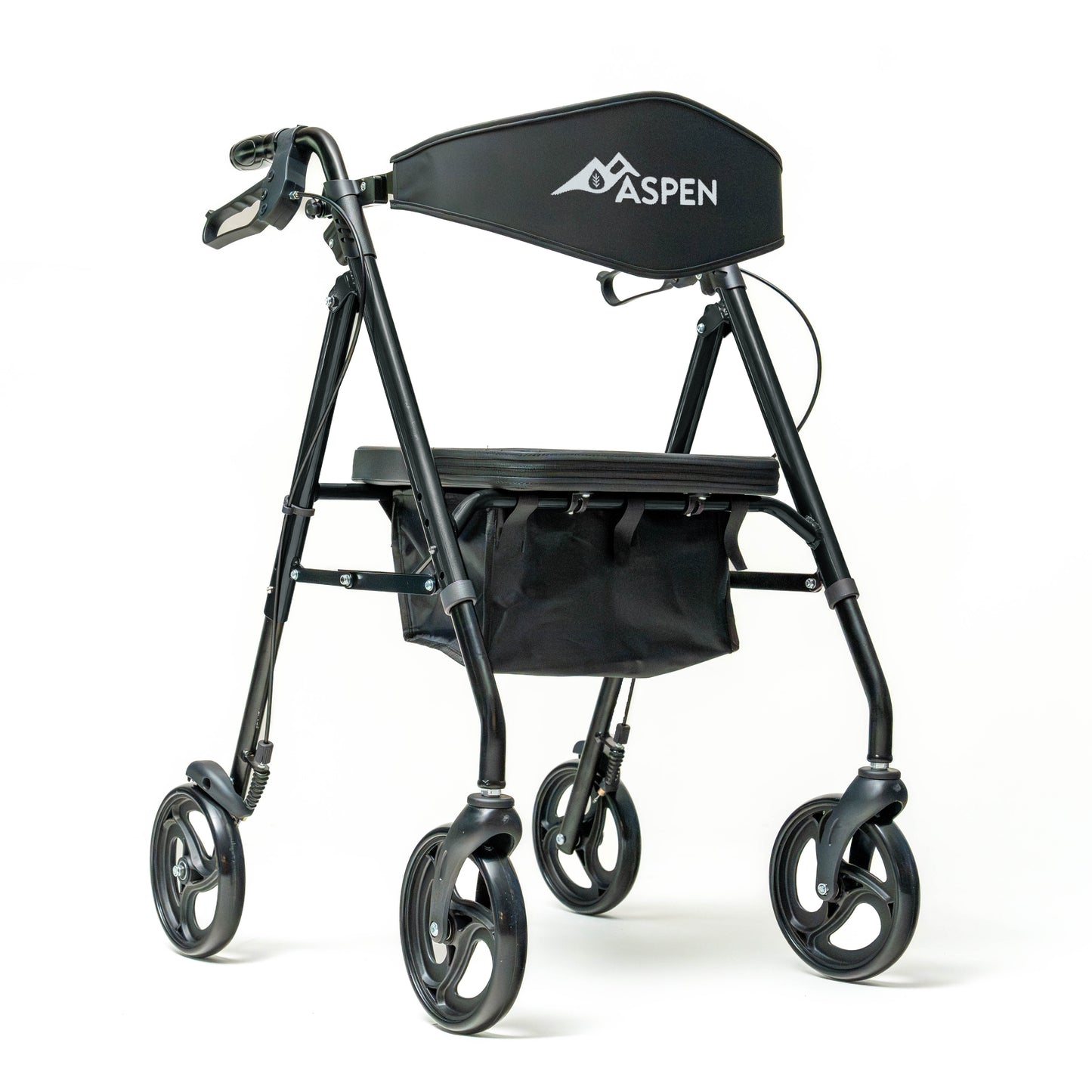 Black walker with 'Aspen' branding on a white background