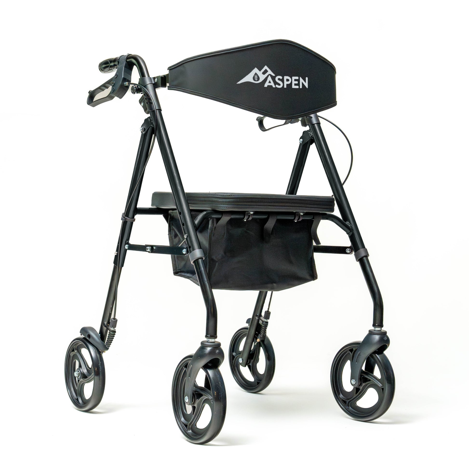 Black walker with 'Aspen' branding on a white background