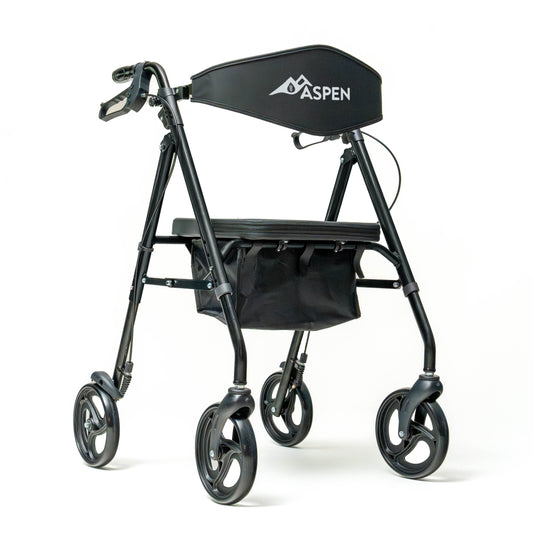 Black walker with 'Aspen' branding on a white background