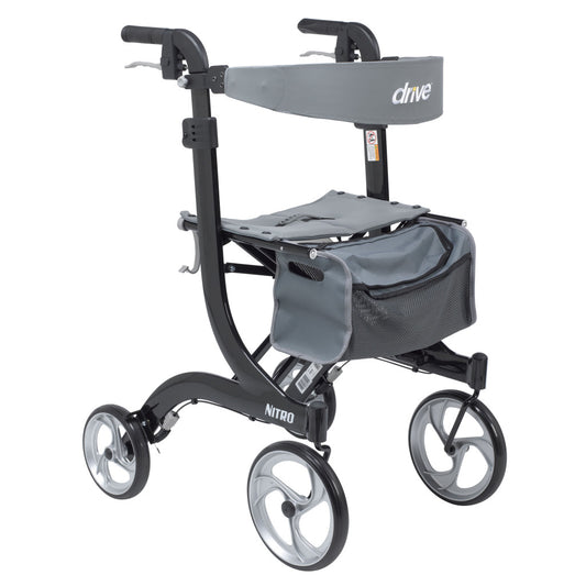 Gray and black rollator with 'Drive' branding on a white background