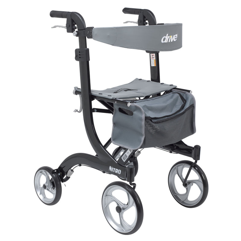 Gray and black rollator with 'Drive' branding on a white background