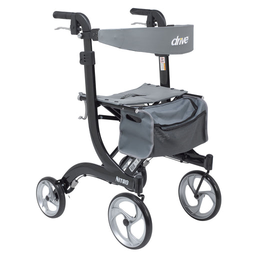 Gray and black rollator with 'Drive' branding on a white background