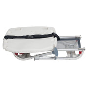 White snowmobile sled with black straps on a white background