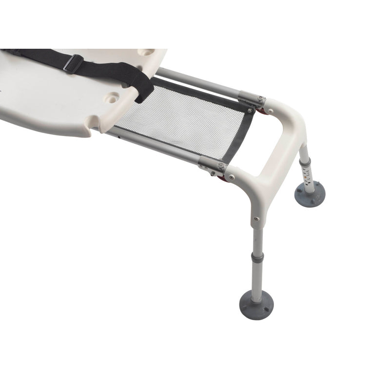 White bath chair with mesh backrest on a white background