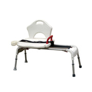 Medical transfer bench with straps on a white background