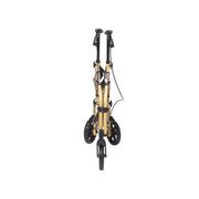 Foldable scooter with black handlebars and wheels on a white background