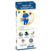 Box of a post hip surgery kit with medical imagery and text.