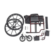 Disassembled wheelchair with wheels on a white background