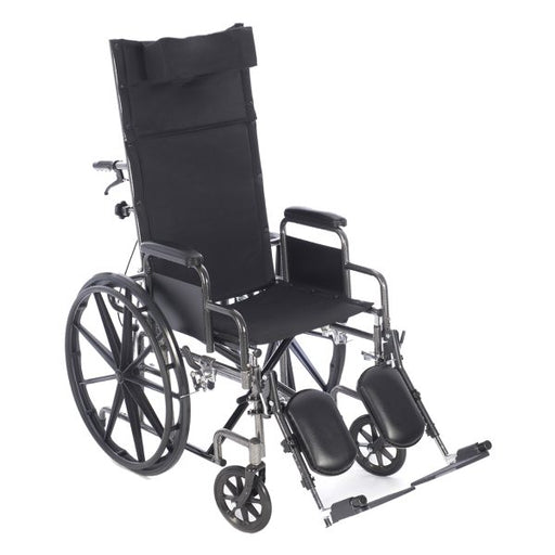 Black wheelchair with reclining backrest on a white background