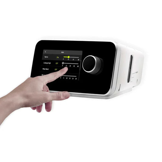 Hand interacting with a modern control panel on a white background