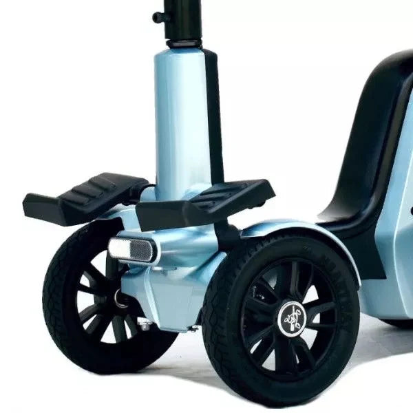 Light blue scooter with black wheels on a white background