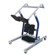 Physical therapy device with blue and gray frame on a white background