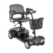 Black mobility scooter with a basket on a white background