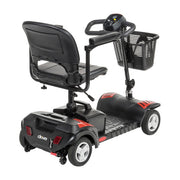 Black mobility scooter with a basket on a white background