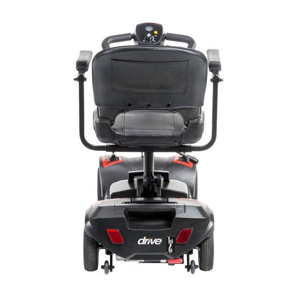 Back view of a black mobility scooter with 'Drive' branding on a white background