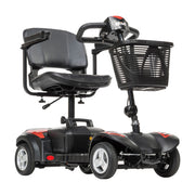 Black mobility scooter with a basket on a white background