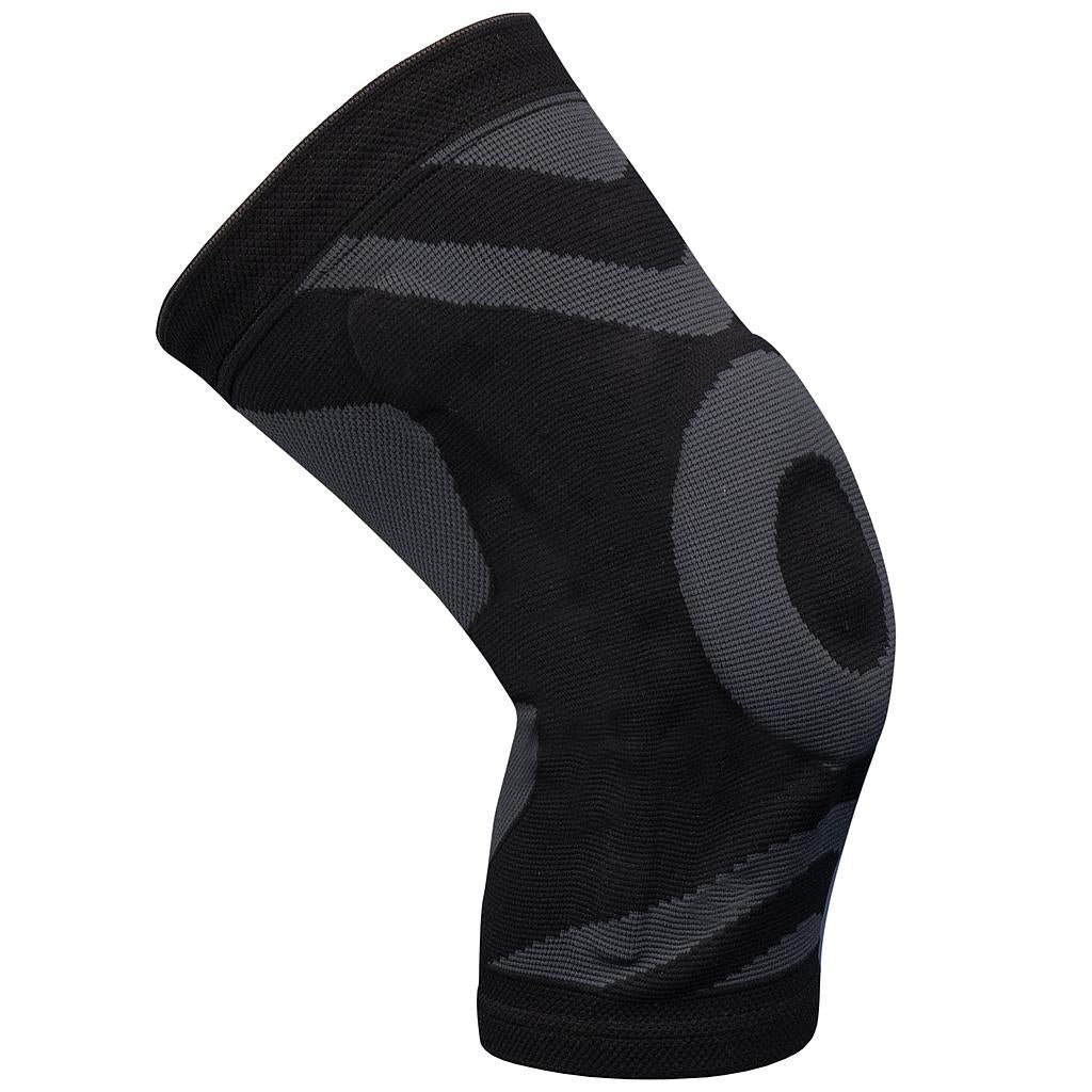 Black and gray striped knee brace on a white background