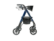 Blue and black rollator on a white background