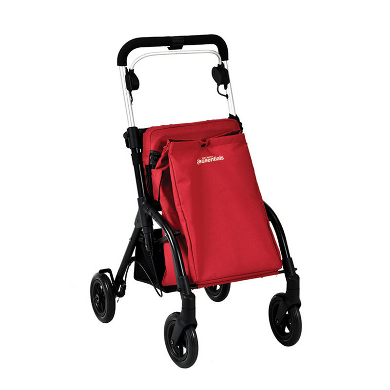 Red shopping cart with a bag on a white background