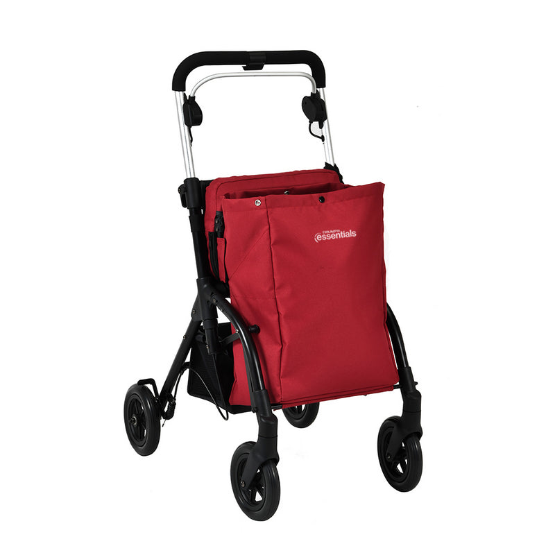 Red shopping cart with a bag on a white background