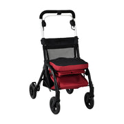 Black and red stroller on a white background