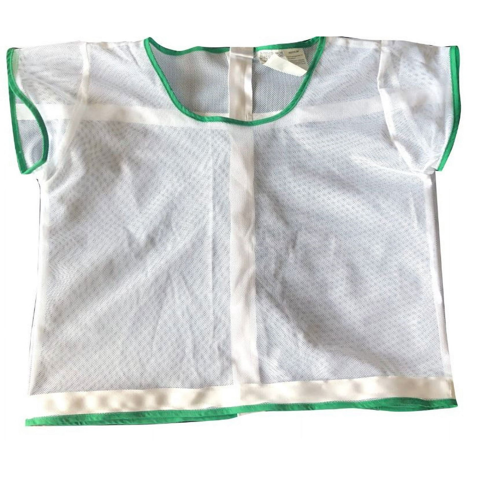 White apron with green trim on a white background