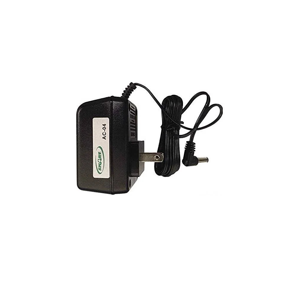 Black power adapter with a cord on a white background