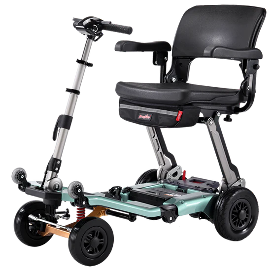 Mobility scooter with a seat on a white background