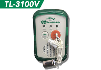 Voice recorder with a green label on a white background
