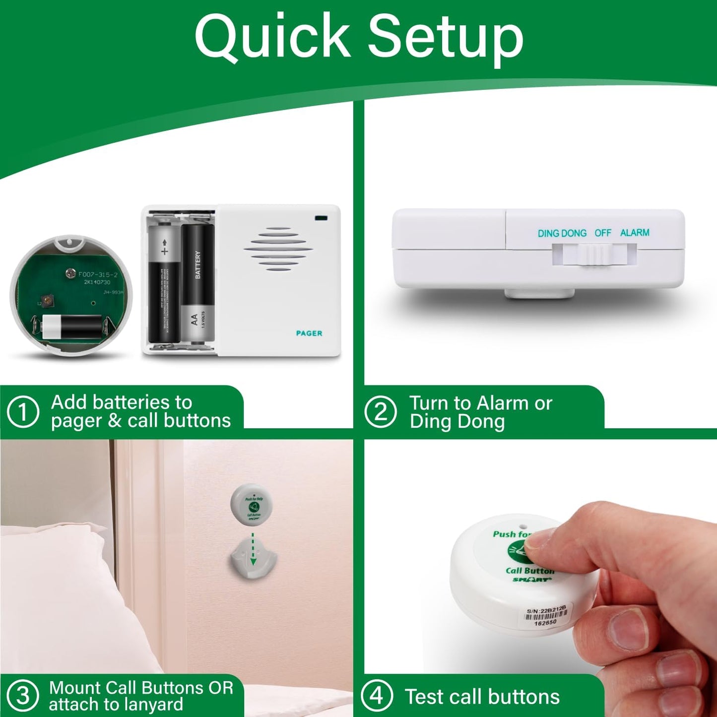 Smart Caregiver TL-5102TP – Two Call Buttons with Portable Caregiver Pager