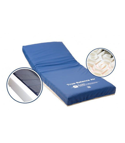 Blue air mattress with 'True Balance Air' branding on a white background