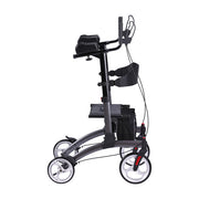 Black mobility scooter with four wheels on a white background
