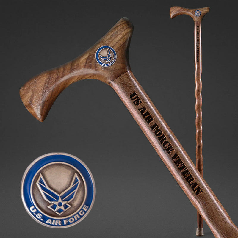 Brazos Handcrafted US Air Force Veterans Walnut Walking Cane (37")