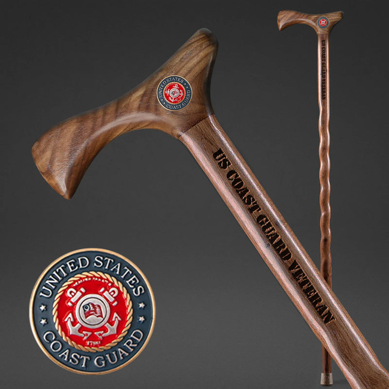 Brazos Handcrafted US Coast Guard Veterans Walnut Walking Cane (37")