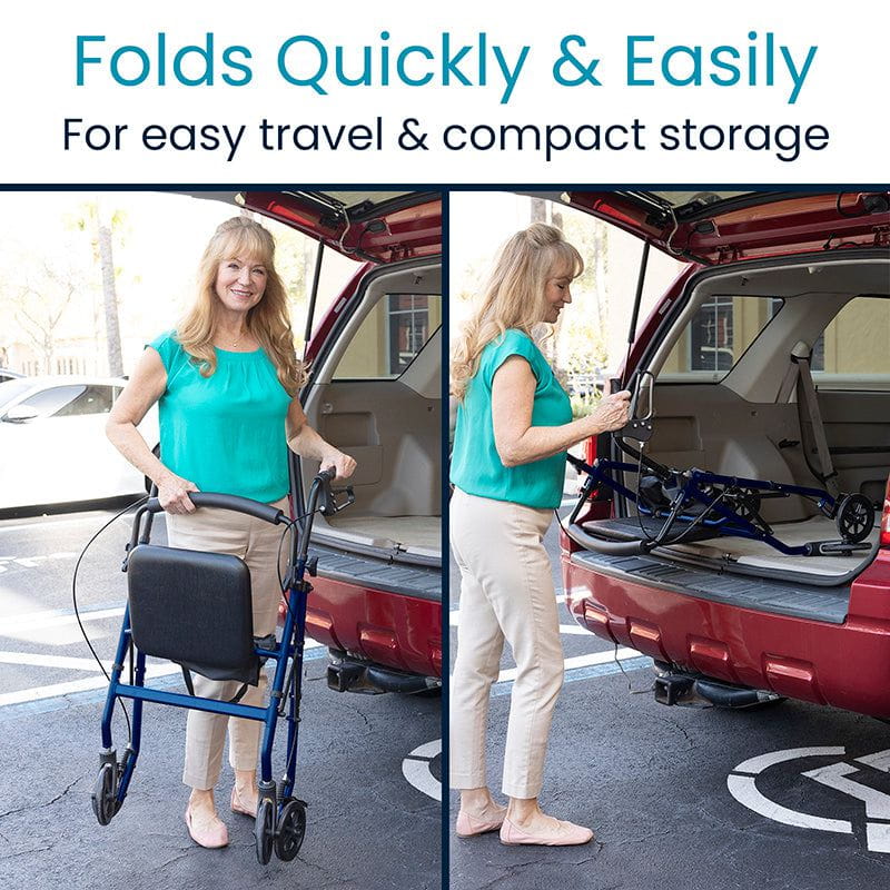 Vive Lightweight Aluminum Rollator folds easily for travel