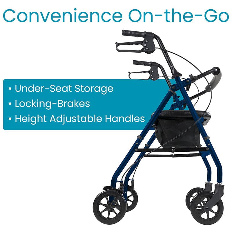 Vive Lightweight Aluminum Rollator has storage under the seat