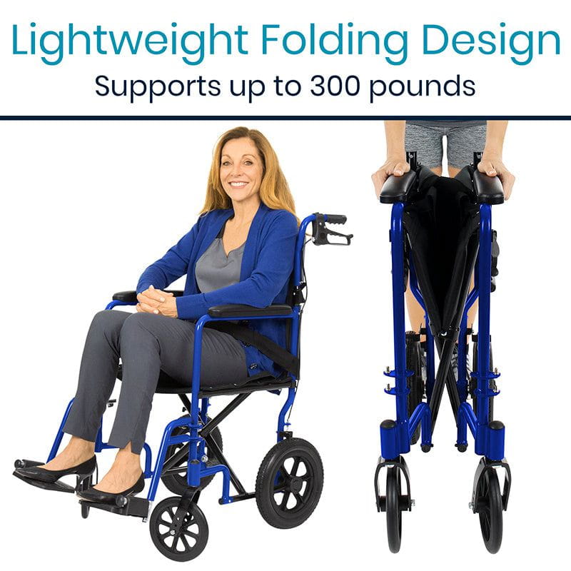 Vive Transport Wheelchair folds up easily holds 300 lbs