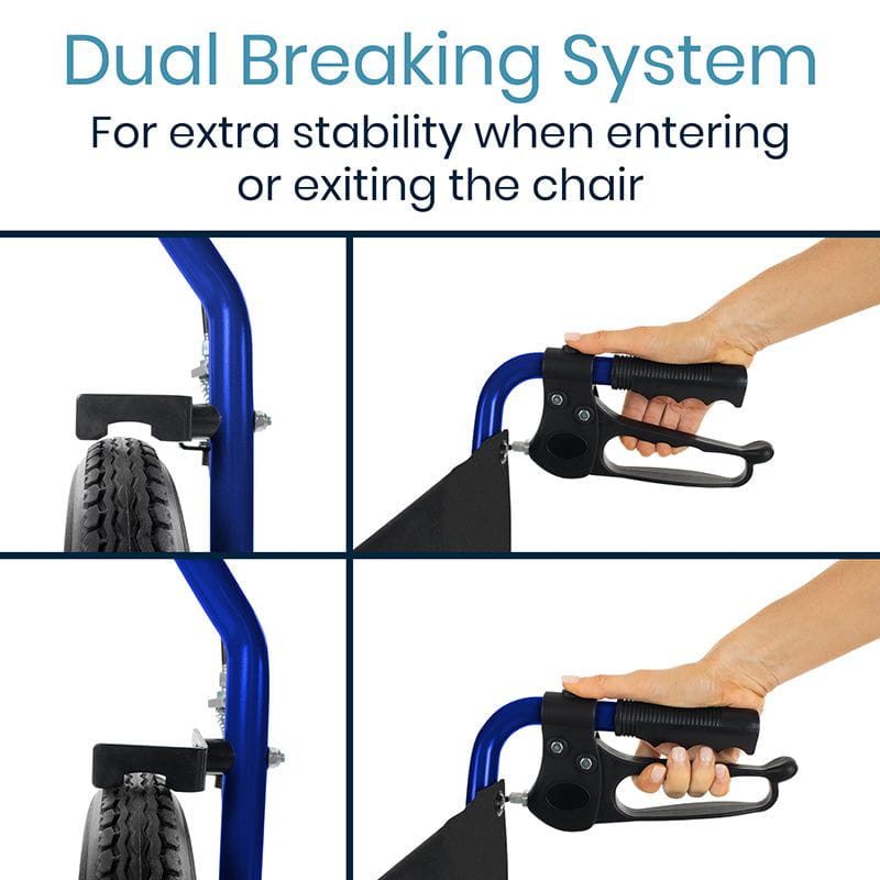 Vive Transport Wheelchair has dual braking system 