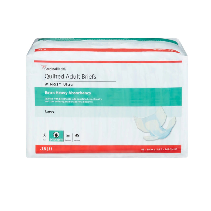 Package of Cardinal Health Quilted Adult Briefs on a white background