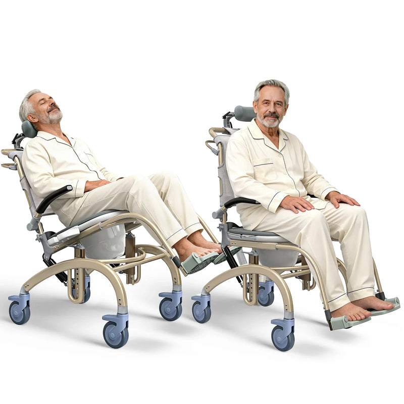 man sitting in Reclining Shower Chair