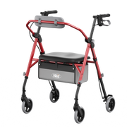 A red and black rollator walker with a seat, storage basket, and backrest, shown on a plain white background. The brand name 'VOOC' is visible on the side of the storage basket.