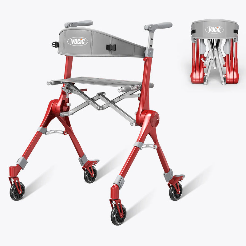 Red and gray mobility walker with 'VOCO' branding on a white background