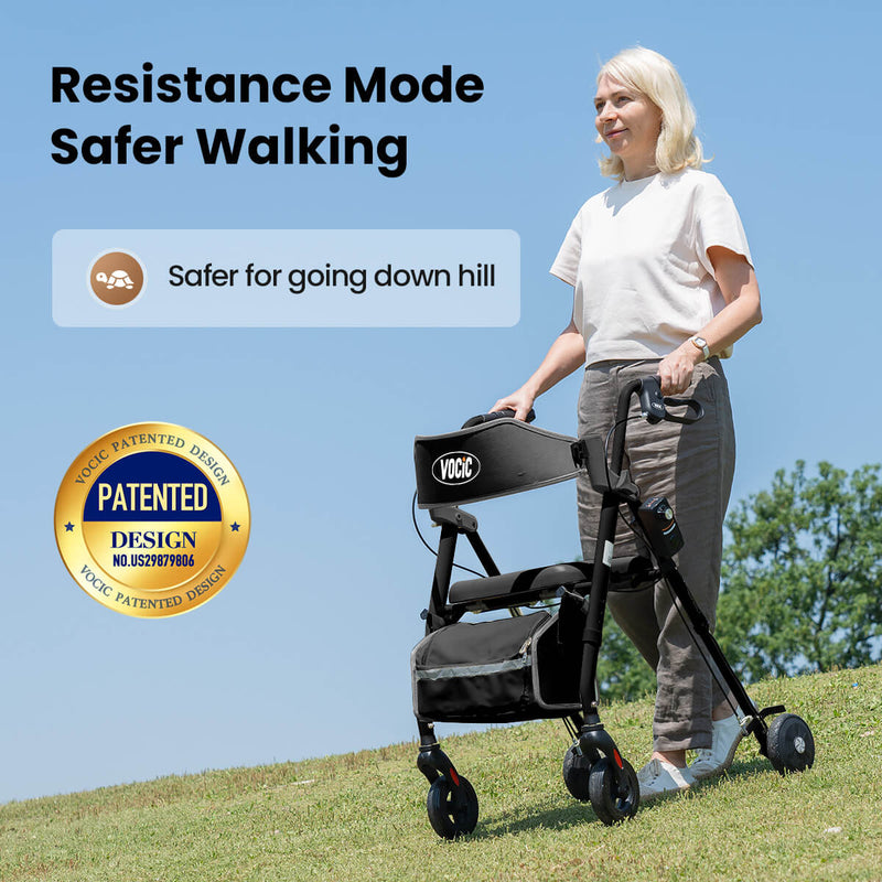 rollator being used on a hill