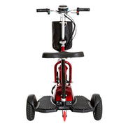 Three-wheeled mobility scooter with a seat on a white background
