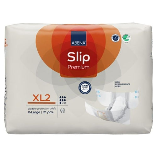 Pack of Abena Slip Premium X-Large adult diapers on a white background